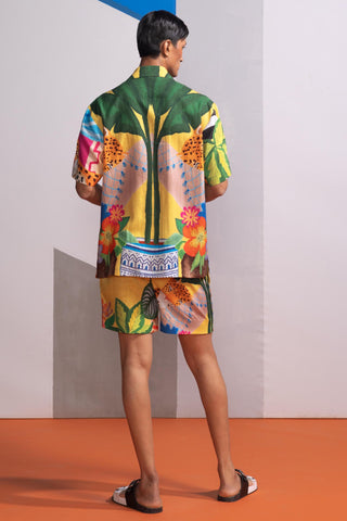 Yellow sleepy cat postcard polo co-ord set