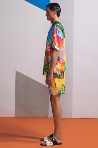 Yellow sleepy cat postcard polo co-ord set