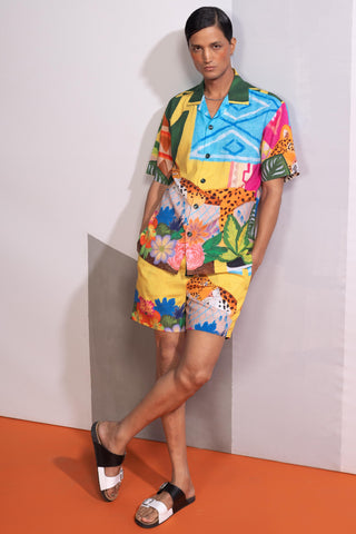 Yellow sleepy cat postcard polo shirt