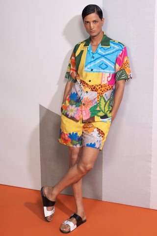 Yellow sleepy cat postcard polo co-ord set