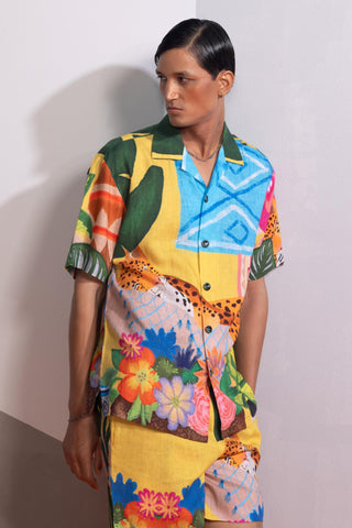 Yellow sleepy cat postcard polo shirt