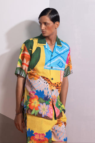 Yellow sleepy cat postcard polo co-ord set