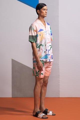 Peach island postcard polo shirt