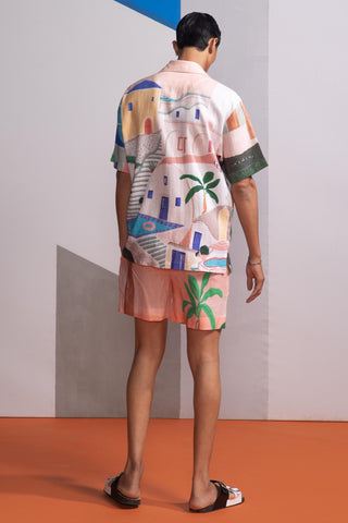 Peach island postcard polo shirt