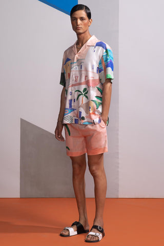 Peach island postcard polo shirt