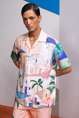 Peach island postcard polo co-ord set