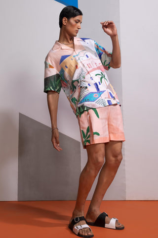 Peach island postcard polo shirt