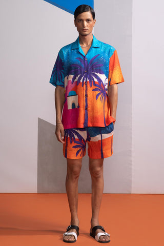 Blue moonkissed tropics postcard polo co-ord set