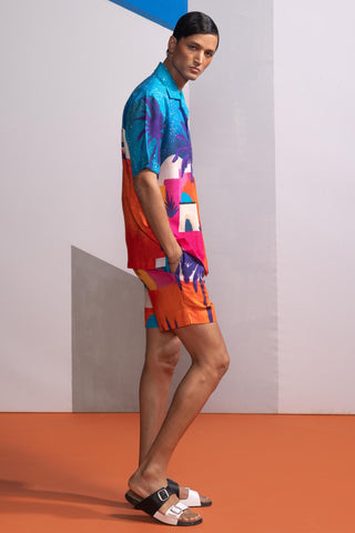 Blue moonkissed tropics postcard polo shirt