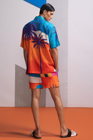 Blue moonkissed tropics postcard polo shirt