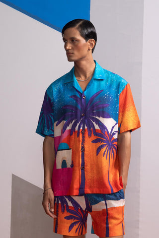 Blue moonkissed tropics postcard polo co-ord set