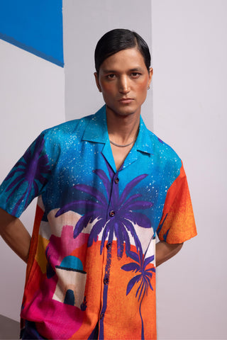 Blue moonkissed tropics postcard polo co-ord set