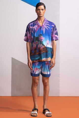 Blue seafoam stardust postcard polo shirt