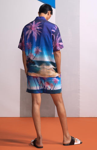 Blue seafoam stardust postcard polo shirt