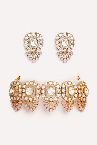 Choker Set For Festive - Pink Anura Polki Choker Set by Zevar by Geeta