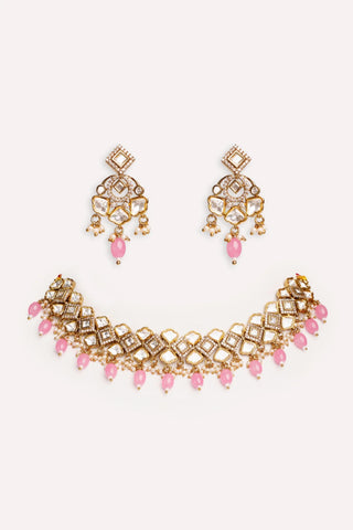 Necklace Set for Festive – Pink Samika Kundan by Zevar by Geeta