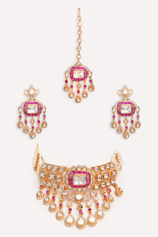 Choker Set for Festive – Red Ihita Kundan by Zevar by Geeta