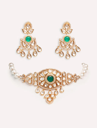 Choker Set For Festive – Green Sindoori Kundan by Zevar by Geeta