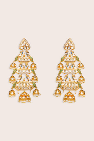 Earrings For Festive – Gold Morani Kundan Statement by Zevar by Geeta
