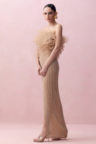 Peach reverie-festive skirt with ruffle poof blouse