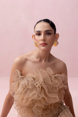 Peach reverie-festive skirt with ruffle poof blouse