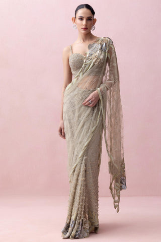 Green reverie-festive sari with and corset blouse