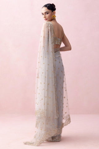 Blue reverie-festive sari with blouse and ruffled stole