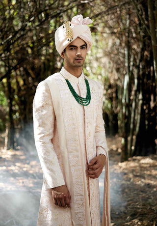 Zahid powder pink sherwani set