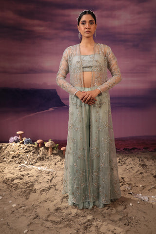 Powder blue cape sharara set
