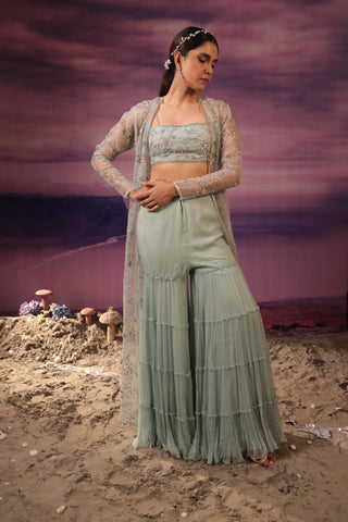 Powder blue cape sharara set