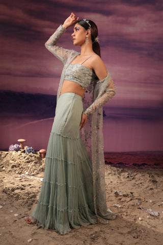 Powder blue cape sharara set