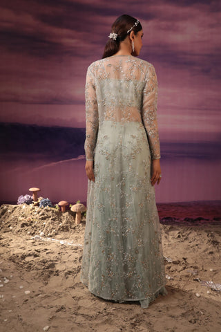 Powder blue cape sharara set