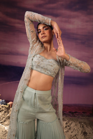 Powder blue cape sharara set