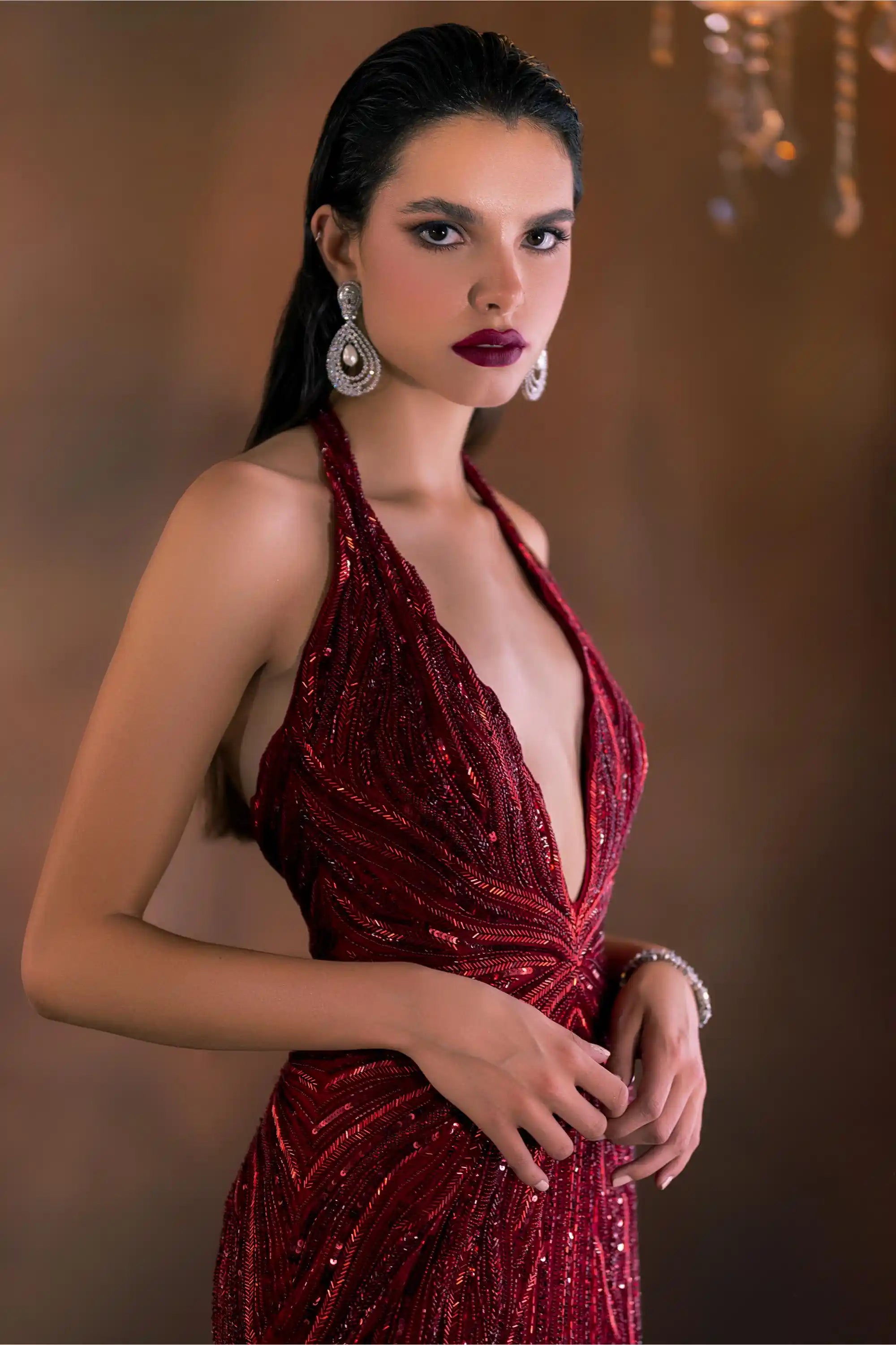 Scarlet Red halter neck bodycon gown - Bhawna Rao | Mrs. G XL / Red / women Scarlet Red halter neck bodycon gown - Bhawna Rao | Mrs. G XL / Red / women