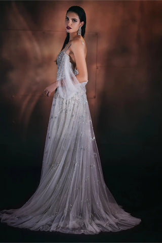 Mint green classic gown with embroidered overskirt