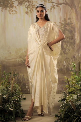 Ivory Kaftan Traditional Wear Embroidered Kaftan by Aashima Behl