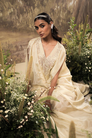 Ivory Kaftan Traditional Wear Embroidered Kaftan by Aashima Behl