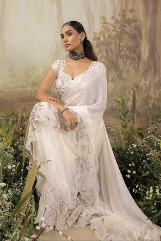 Ivory Ruffle Saree Indian Wedding Ruffle Saree by Aashima Behl