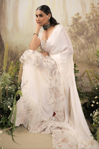 Ivory Ruffle Saree Indian Wedding Ruffle Saree by Aashima Behl
