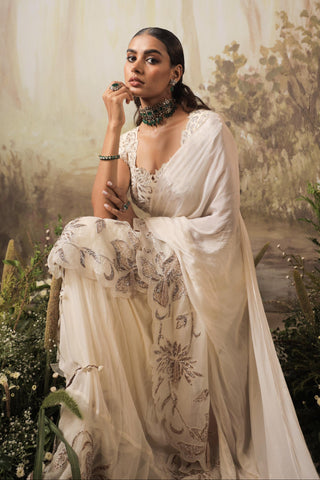 Ivory Ruffle Saree Indian Wedding Ruffle Saree by Aashima Behl