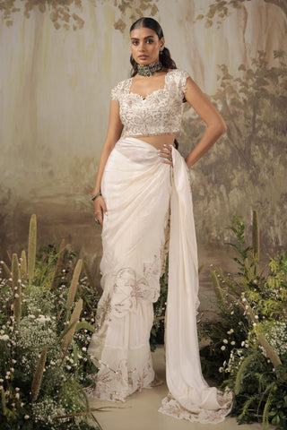 Ivory Ruffle Saree Indian Wedding Ruffle Saree by Aashima Behl