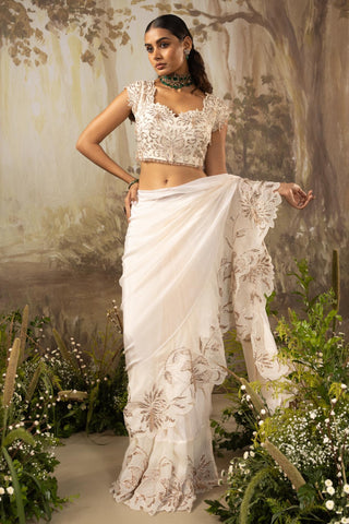 Ivory Ruffle Saree Indian Wedding Ruffle Saree by Aashima Behl
