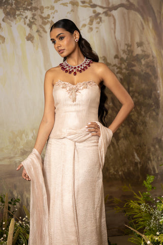 Beige Draped Saree Indian Wedding Draped Saree by Aashima Behl