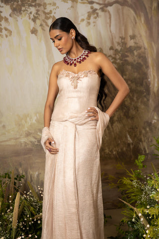 Beige Draped Saree Indian Wedding Draped Saree by Aashima Behl