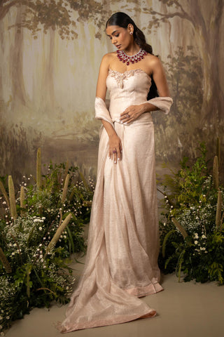 Beige Draped Saree Indian Wedding Draped Saree by Aashima Behl