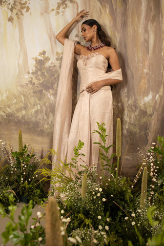 Beige Draped Saree Indian Wedding Draped Saree by Aashima Behl