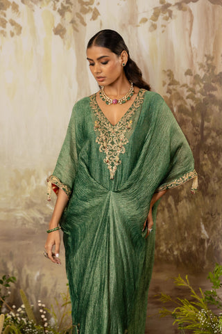 Green Kaftan Traditional Wear Embroidered Kaftan by Aashima Behl