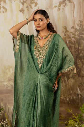 Green Kaftan Traditional Wear Embroidered Kaftan by Aashima Behl