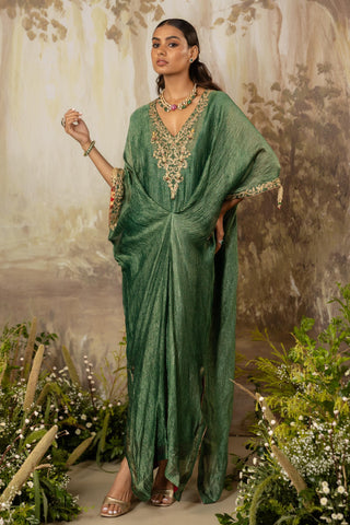 Green Kaftan Traditional Wear Embroidered Kaftan by Aashima Behl