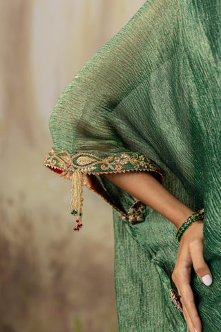 Green Kaftan Traditional Wear Embroidered Kaftan by Aashima Behl